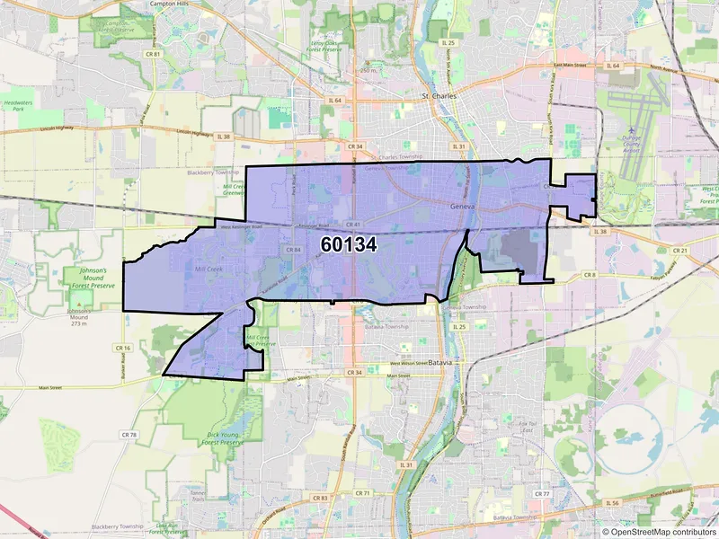 Map of ZIP Code 60134 — Geneva, IL