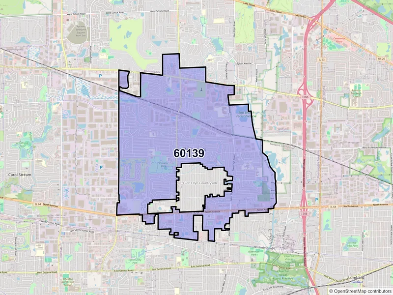 Map of ZIP Code 60139 — Glendale Heights, IL