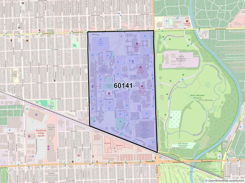 Map of Hines, Illinois and ZIP codes