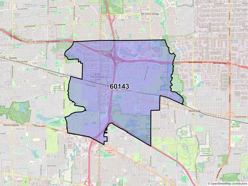 Map of ZIP Code 60143 — Itasca, IL