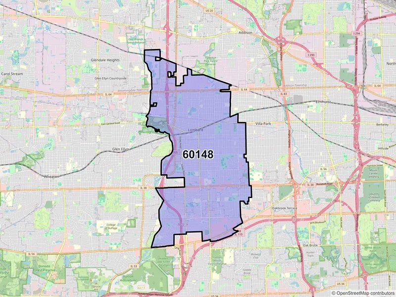 Map of ZIP Code 60148 — Lombard, IL