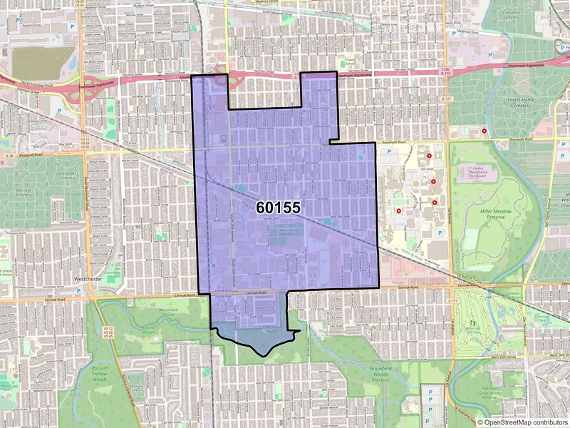 Map of ZIP Code 60155 — Broadview, IL