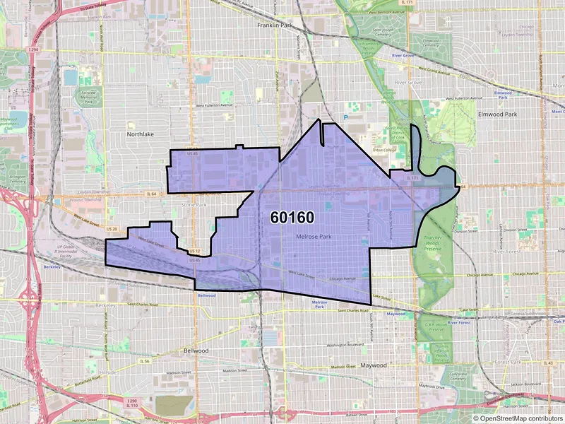 Map of ZIP Code 60160 — Melrose Park, IL