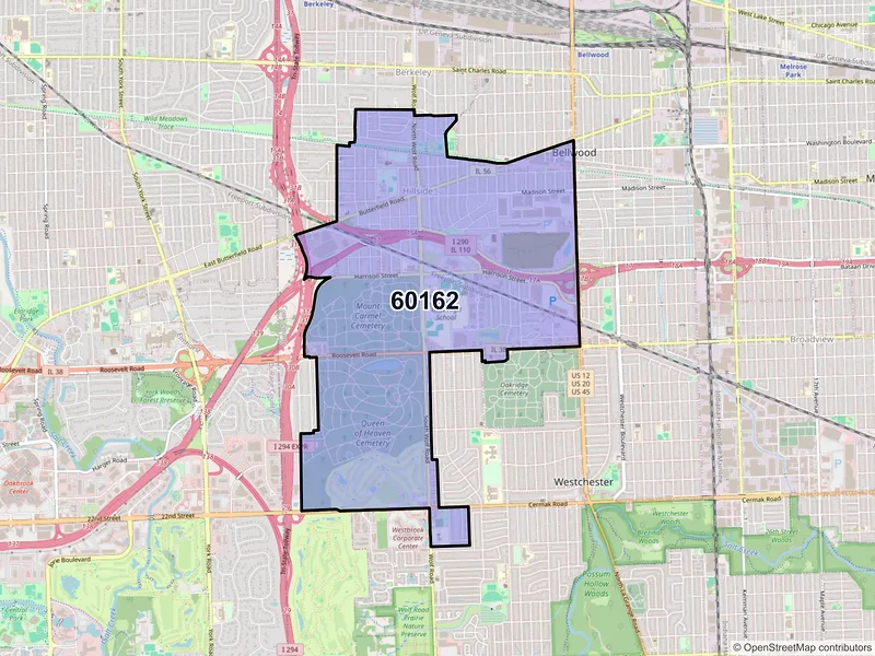 Map of ZIP Code 60162 — Hillside, IL
