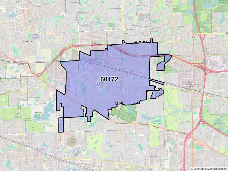 Map of Roselle, Illinois and ZIP codes