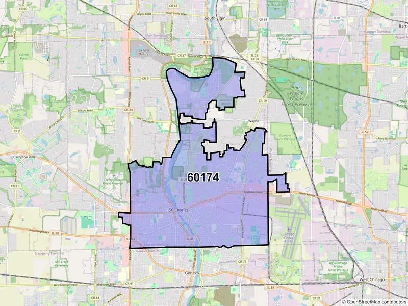 Map of ZIP Code 60174 — Saint Charles, IL