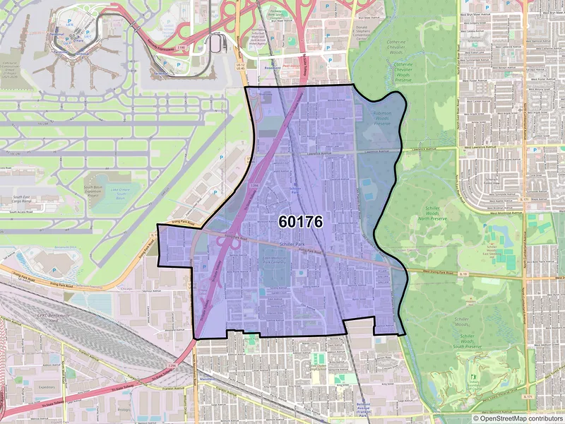 Map of ZIP Code 60176 — Schiller Park, IL