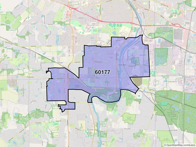 Map of South Elgin, Illinois and ZIP codes