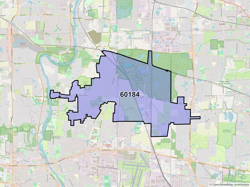Map of Wayne, Illinois and ZIP codes