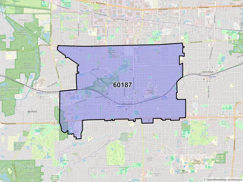 Map of ZIP Code 60187 — Wheaton, IL