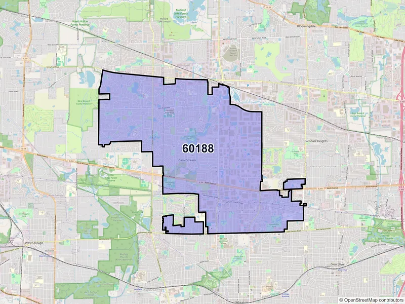 Map of ZIP Code 60188 — Carol Stream, IL