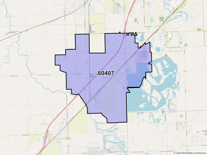 Map of ZIP Code 60407 — Braceville, IL