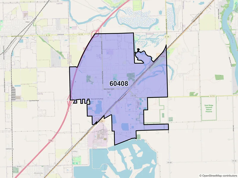 Map of Braidwood, Illinois and ZIP codes