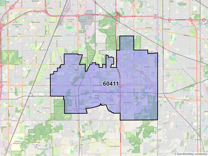 Map of ZIP Code 60411 — Chicago Heights, IL