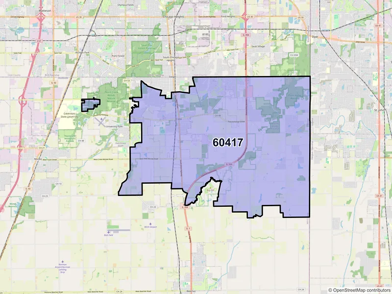 Map of ZIP Code 60417 — Crete, IL