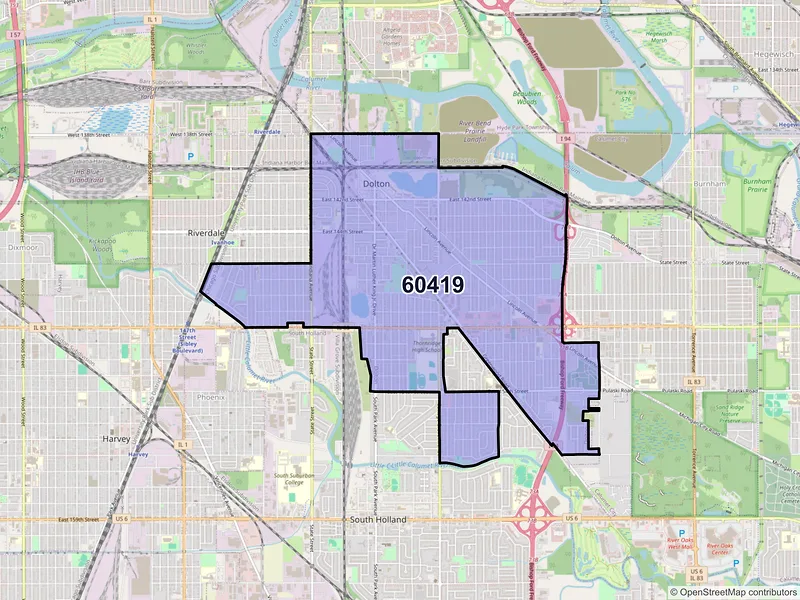 Map of ZIP Code 60419 — Dolton, IL