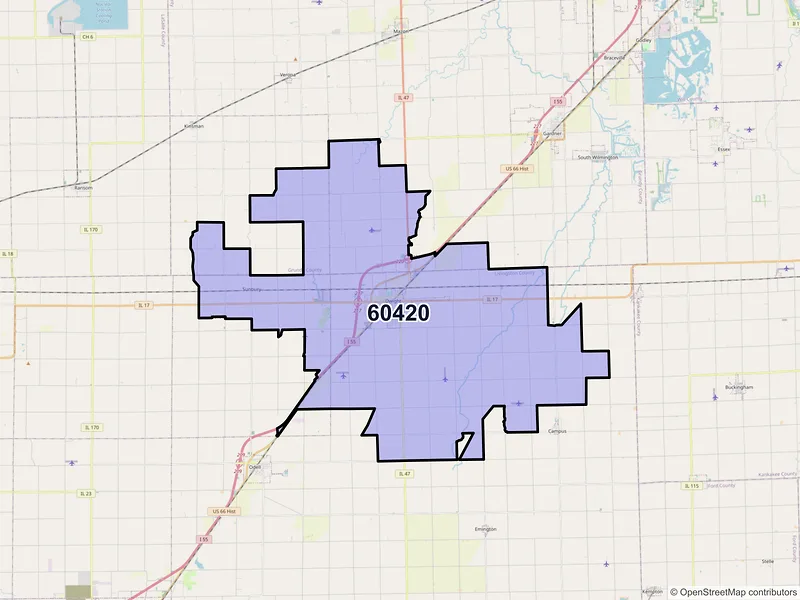 Map of ZIP Code 60420 — Dwight, IL