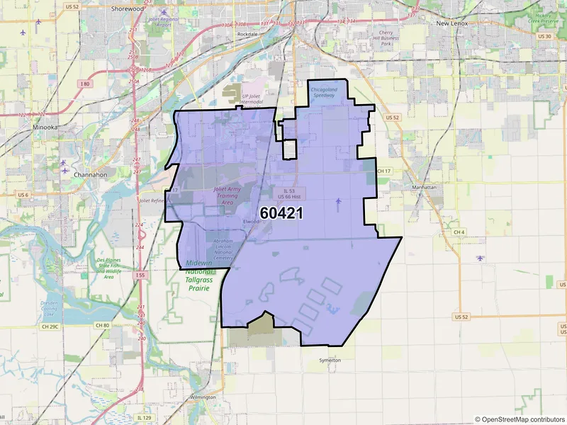 Map of ZIP Code 60421 — Elwood, IL