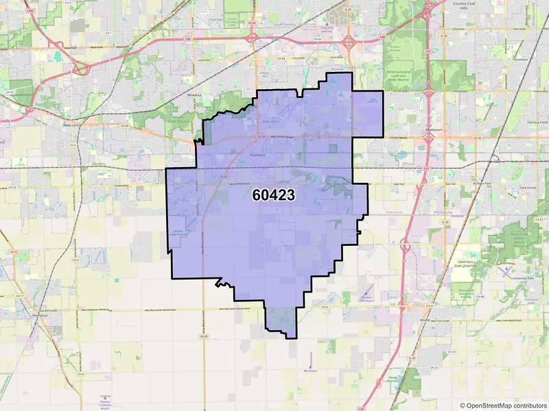Map of ZIP Code 60423 — Frankfort, IL