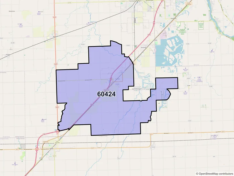 Map of Gardner, Illinois and ZIP codes