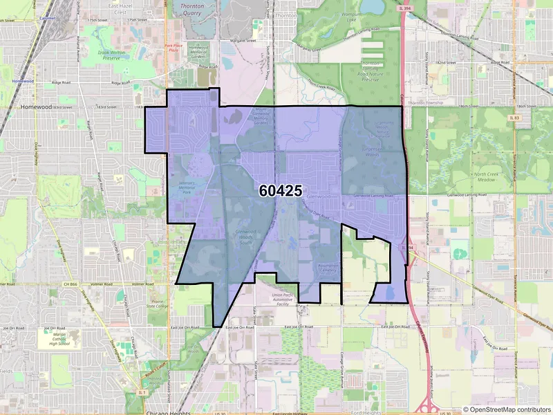 Map of ZIP Code 60425 — Glenwood, IL