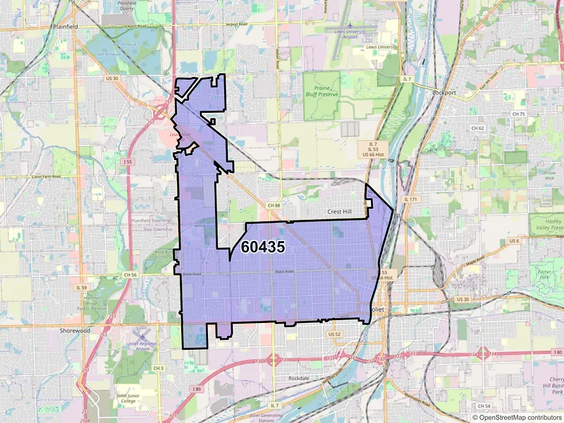 Map of ZIP Code 60435 — Joliet, IL