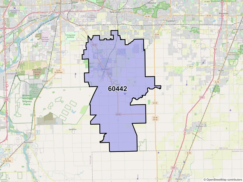 Map of ZIP Code 60442 — Manhattan, IL
