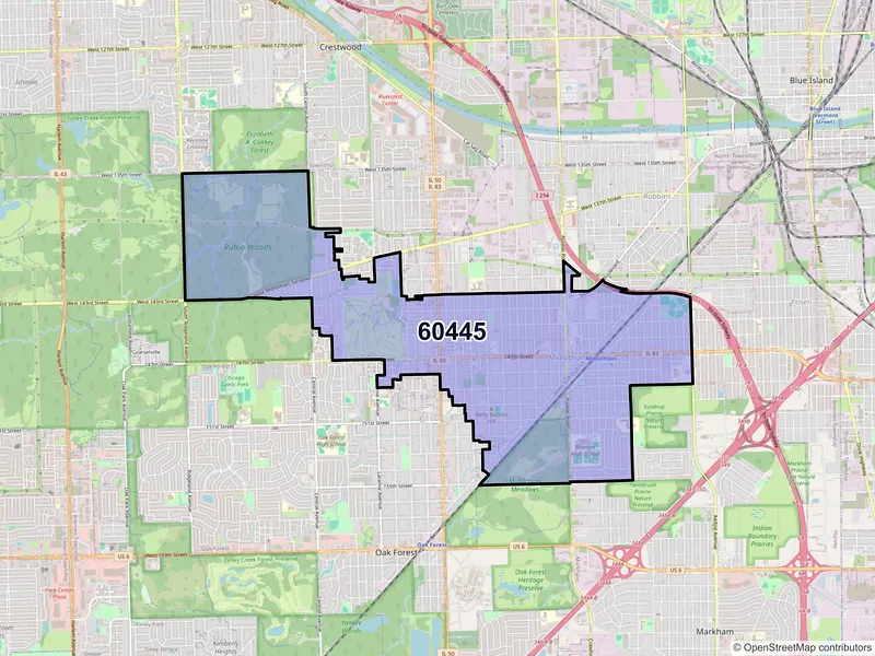 Map of ZIP Code 60445 — Midlothian, IL