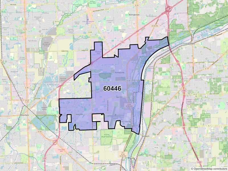 Map of ZIP Code 60446 — Romeoville, IL