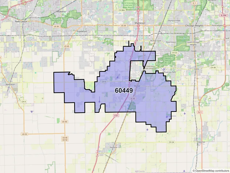 Map of ZIP Code 60449 — Monee, IL