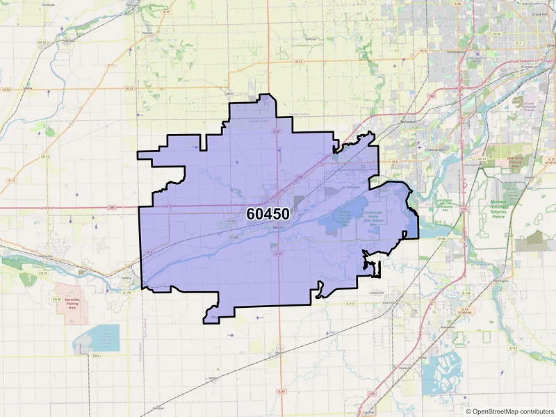 Map of ZIP Code 60450 — Morris, IL