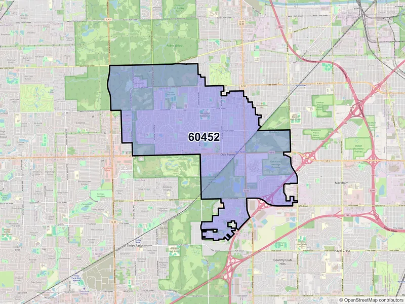 Map of Oak Forest, Illinois and ZIP codes