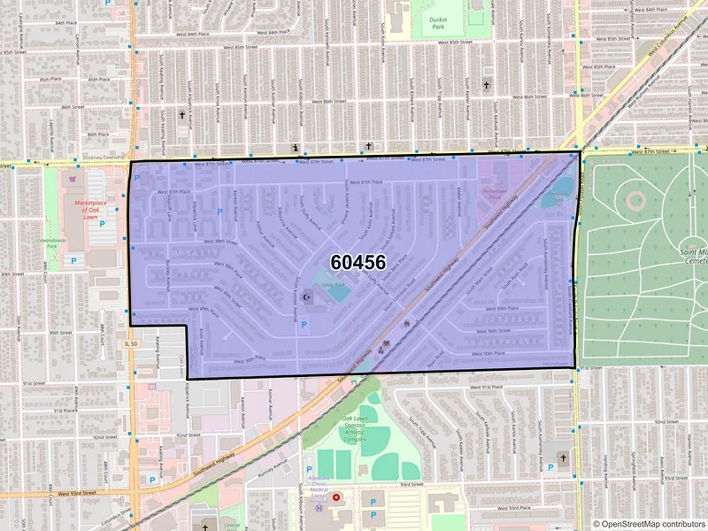 Map of ZIP Code 60456 — Hometown, IL