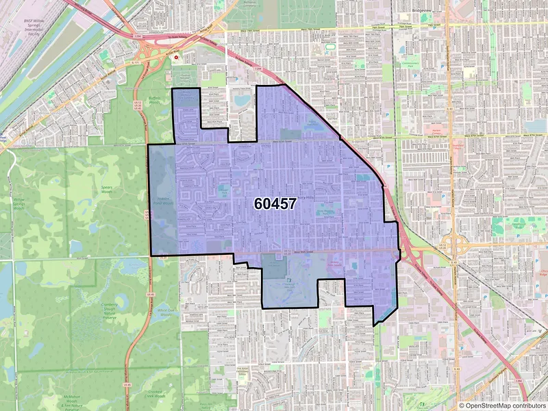 Map of ZIP Code 60457 — Hickory Hills, IL