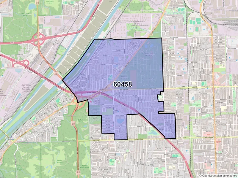 Map of ZIP Code 60458 — Justice, IL