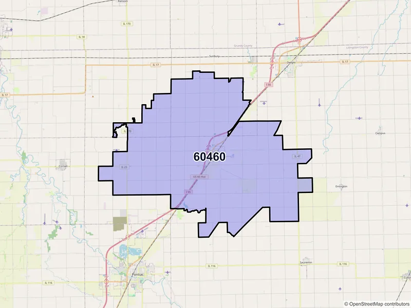 Map of Odell, Illinois and ZIP codes