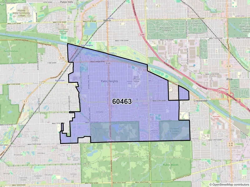 Map of ZIP Code 60463 — Palos Heights, IL