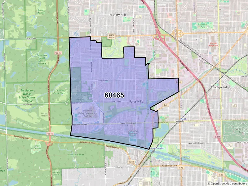 Map of ZIP Code 60465 — Palos Hills, IL