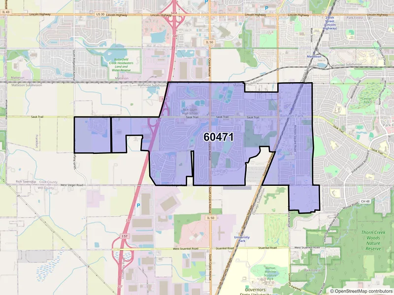 Map of ZIP Code 60471 — Richton Park, IL