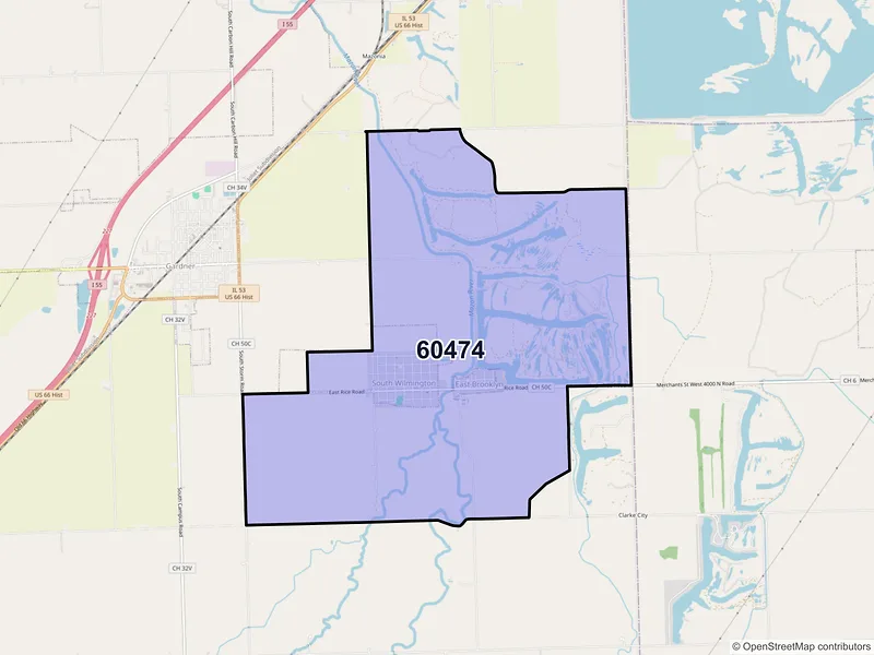Map of South Wilmington, Illinois and ZIP codes