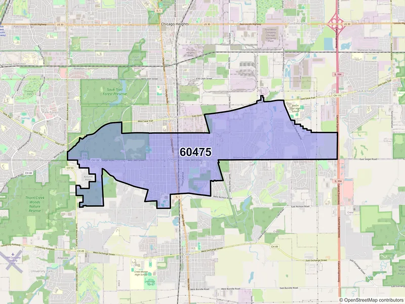 Map of ZIP Code 60475 — Steger, IL
