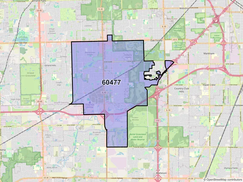 Map of ZIP Code 60477 — Tinley Park, IL