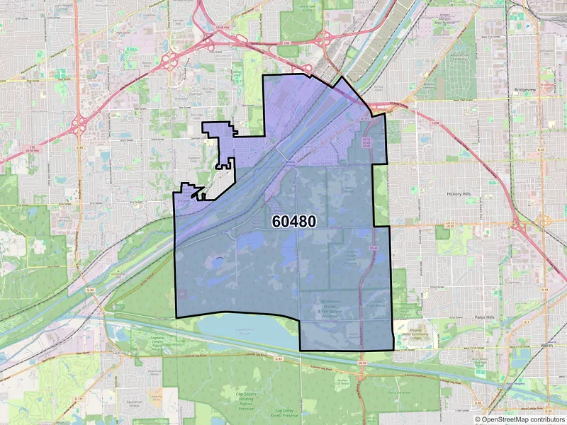Map of ZIP Code 60480 — Willow Springs, IL