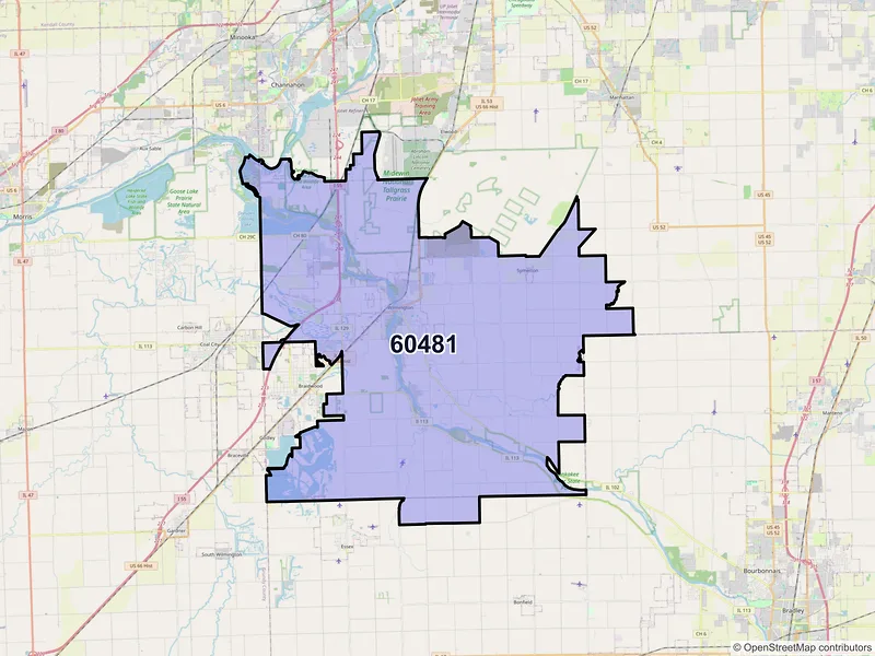 Map of ZIP Code 60481 — Wilmington, IL