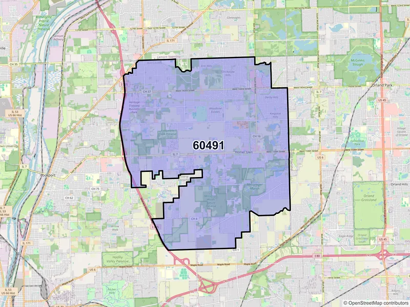 Map of ZIP Code 60491 — Homer Glen, IL