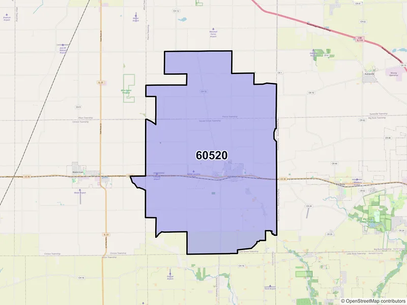 Map of ZIP Code 60520 — Hinckley, IL