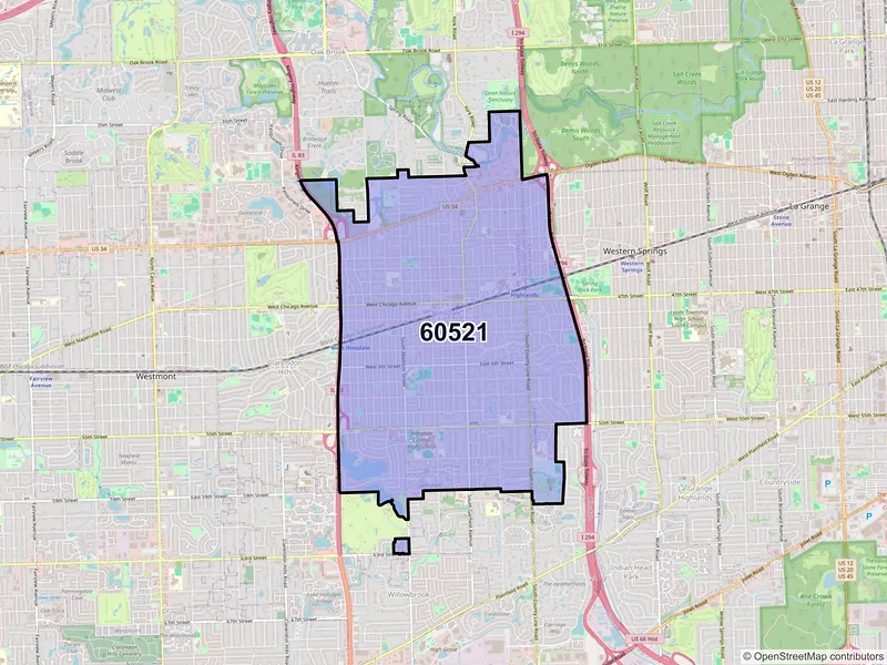 Map of ZIP Code 60521 — Hinsdale, IL