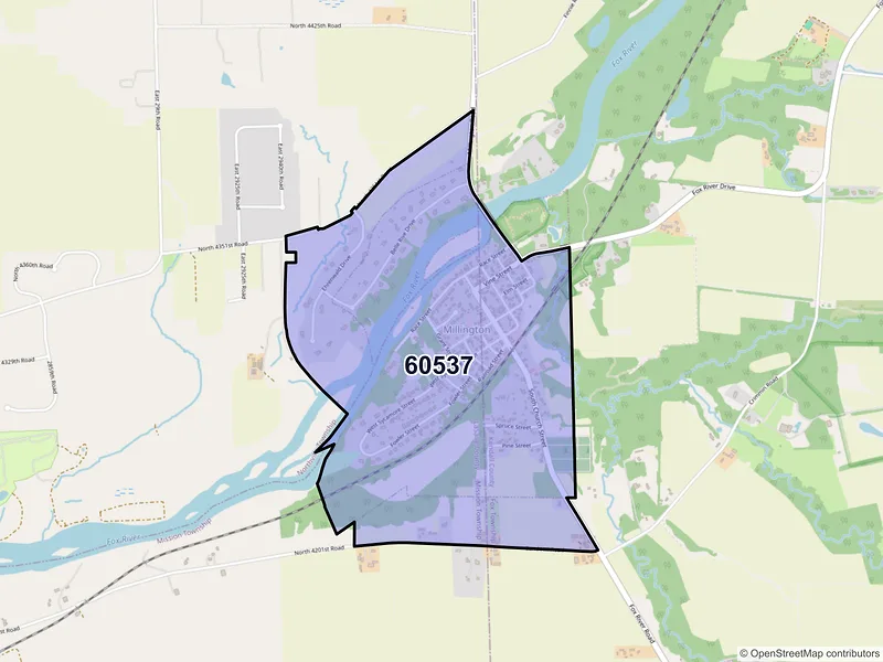 Map of Millington, Illinois and ZIP codes