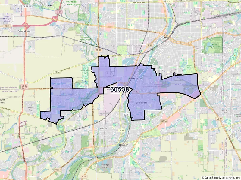 Map of ZIP Code 60538 — Montgomery, IL
