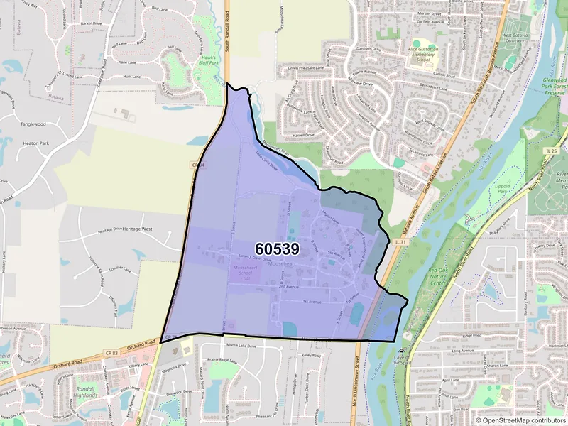 Map of ZIP Code 60539 — Mooseheart, IL